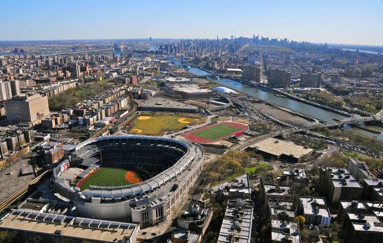 Yankee Stadium in an aerial view of The Bronx