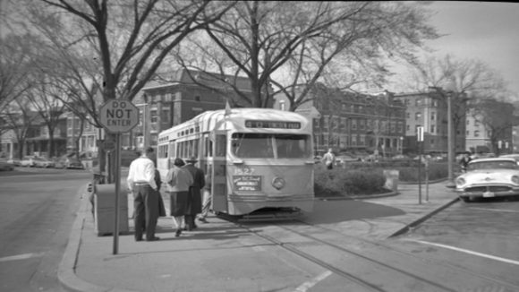 A streetcar stops at one of Washington DC's "streetcar suburbs."