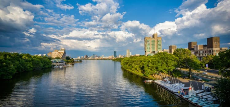 panoramic view of boston university and the charles river in boston