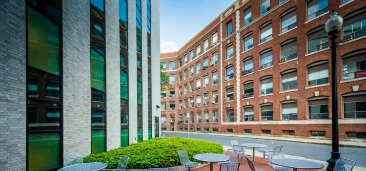 panoramic view of buildings on northeastern university in boston