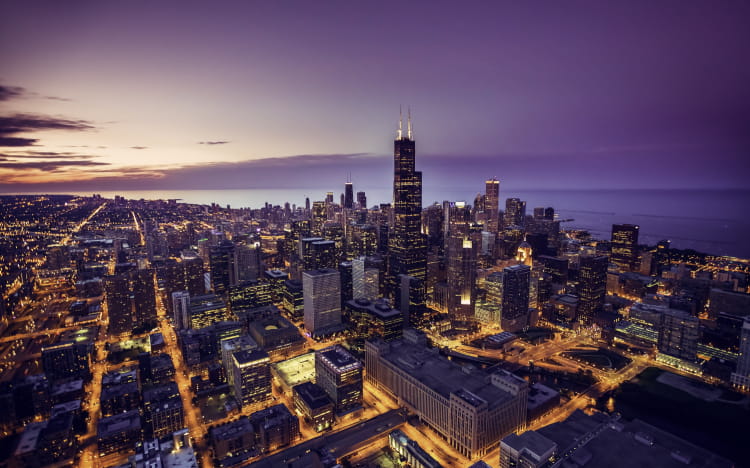 The Chicago Skyline at sunset