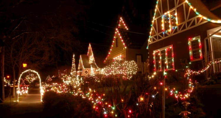 Houses with holiday lights