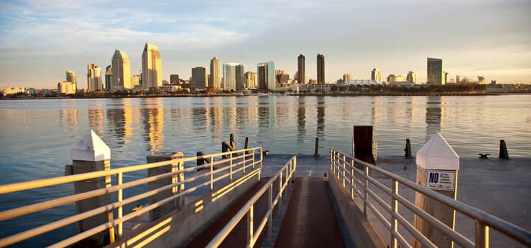 Docks leading into San Diego bay