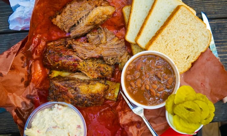 a plate of Texas barbecue and sides