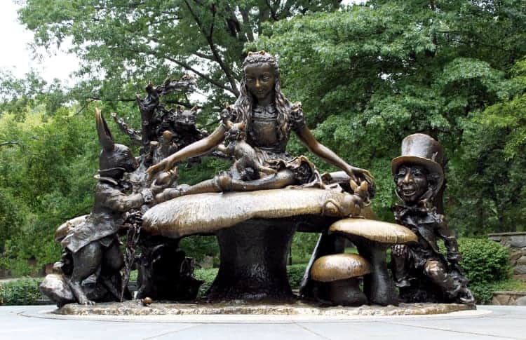 alice in wonderland statue of character and friends in central park, nyc