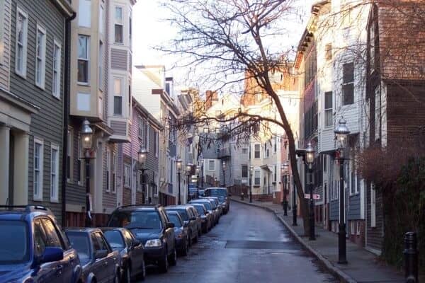 Boston streets lines with cars