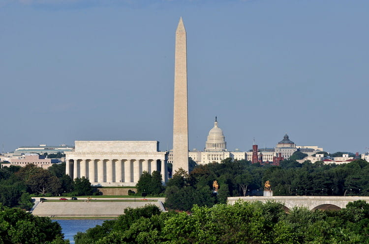 the washington monument, lincoln memorial, and capitol building all in one view in dc