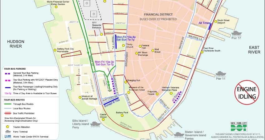 Lower Manhattan charter bus parking map 