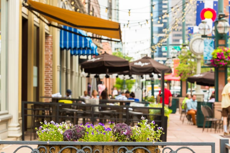 an outdoor dining space and patio