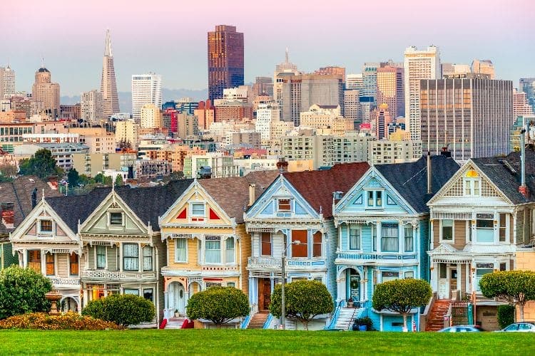 san francisco's famous painted ladies houses, in multiple colors