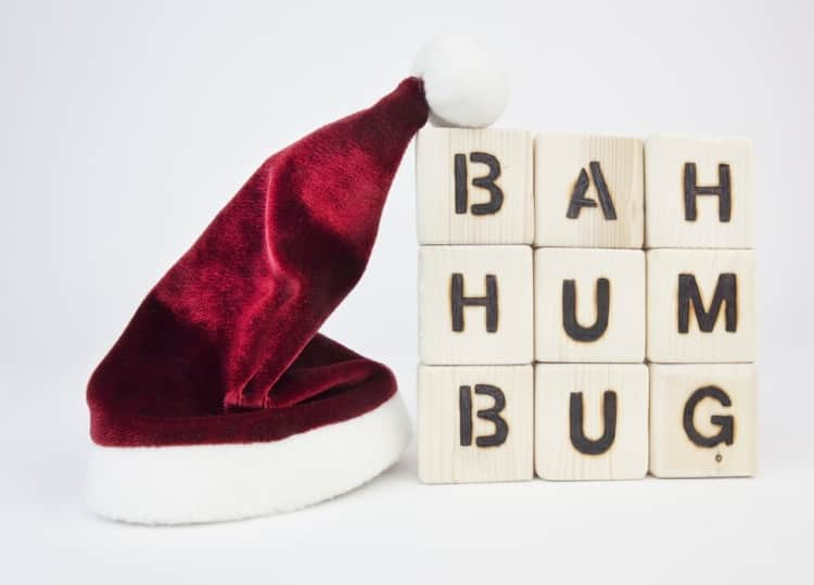 A Santa hat with words saying "Bah Humbug"