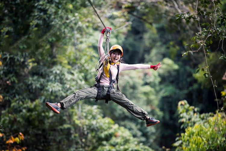 Woman Tourist On Zip Line