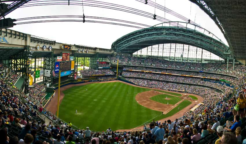 The inside of Miller Park, home of the Milwaukee Brewers. 