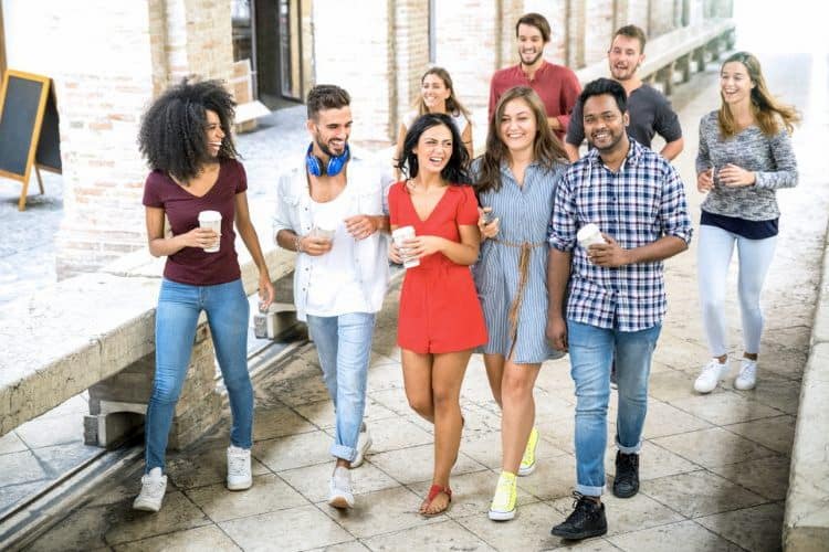 Students touring college in group