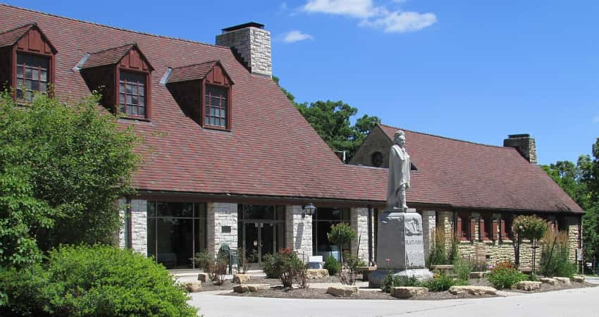 Exterior of the Hauberg Indian Museum at Black Hawk State Historic Site in Rock Island, Illinois.