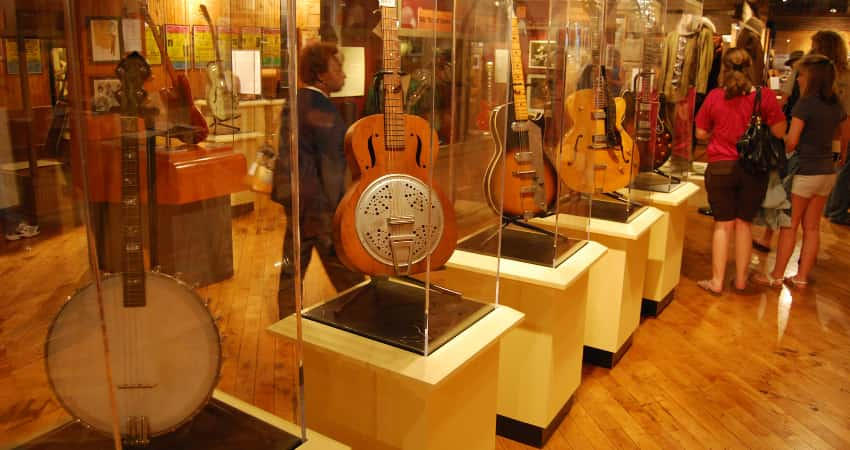 An instrument exhibit at the Delta Blues Museum in Mississippi.