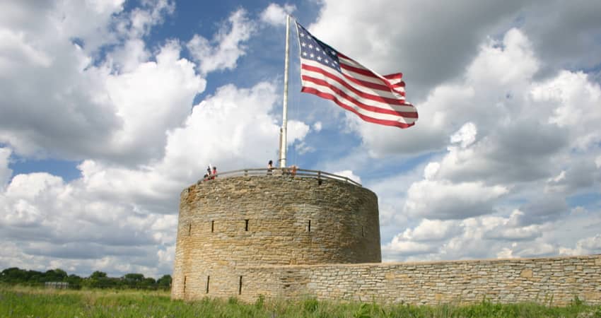 The American flag flown above Historic Fort Snelling