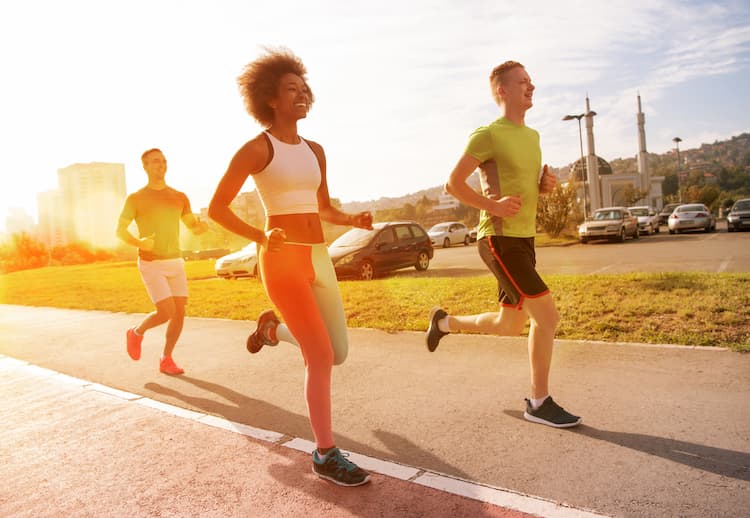 People running in park