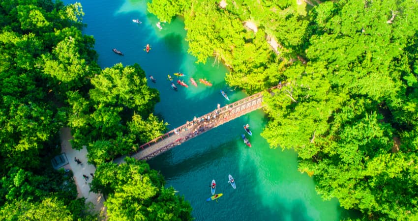 People kayaking on Lady Bird Lake 