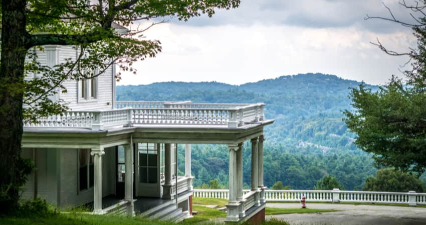 Moses Cone Memorial Park estate with mountains in the background 