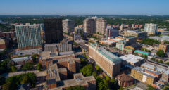 aerial view of downtown evanston illinois