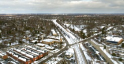 a winter aerial view of Glen Ellyn covered in snow