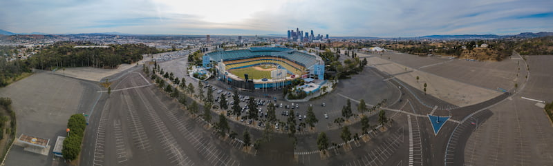 aerial panoramic view of dodgers stadium in los angeles