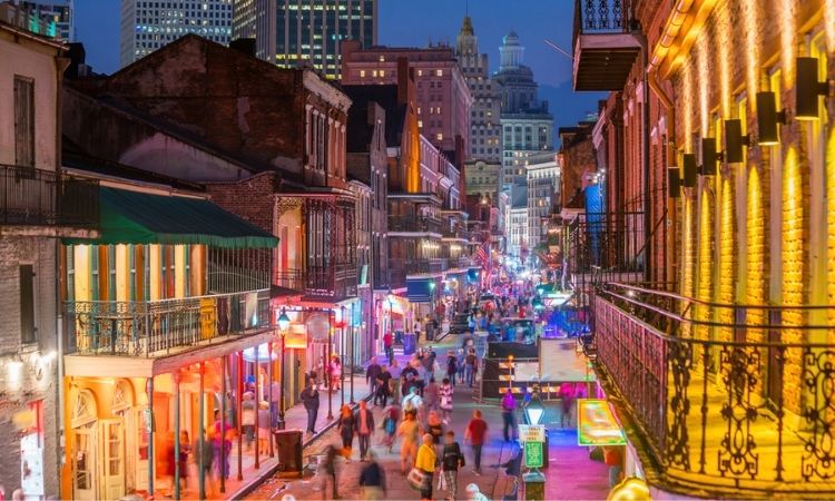 Bourbon Street at night in New Orleans