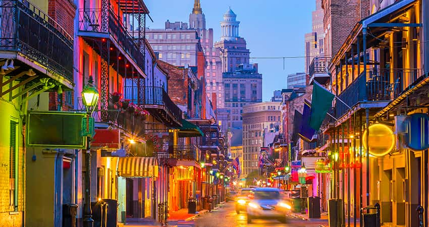 Bourbon Street at night in New Orleans