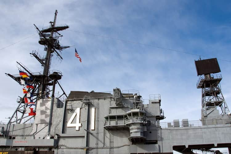 Side of hull of the USS Midway Museum in San Diego