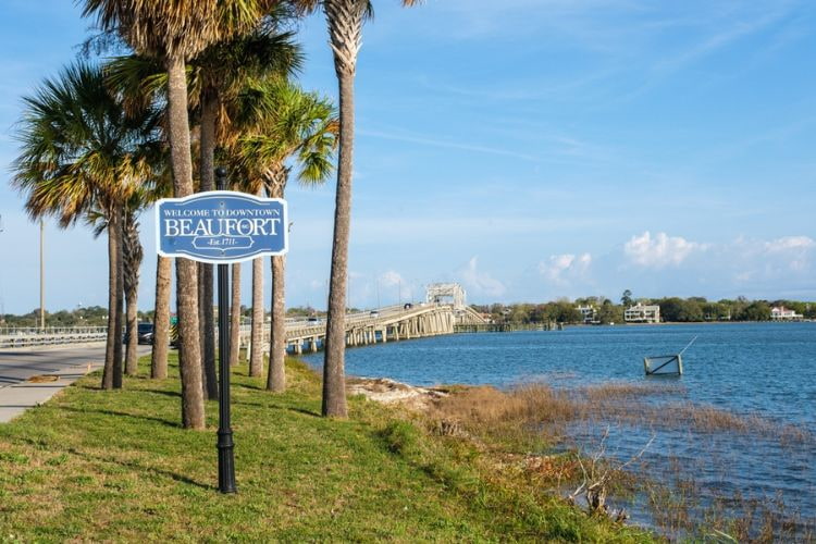 A view of a bridge heading toward downtown Beaufort, South Carolina