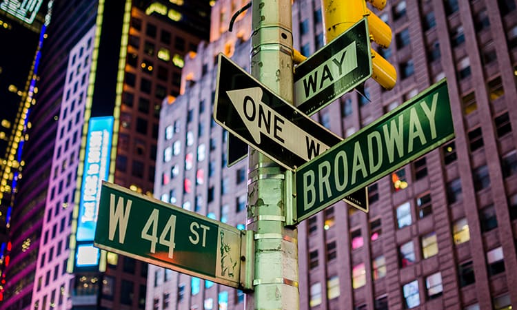 Street signs in the NYC Broadway Theatre District