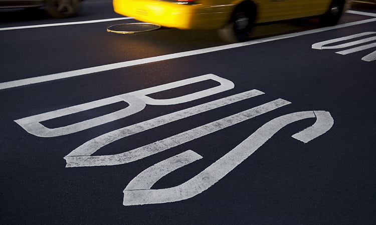 A NYC traffic lane designated for buses