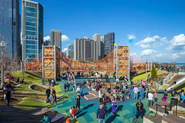 a view of a play area at chicago's millennium park