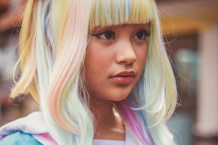 Young girl with multi-colored hair
