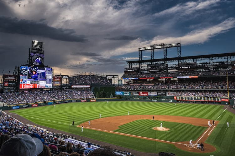 the baseball diamond at coors field before a game