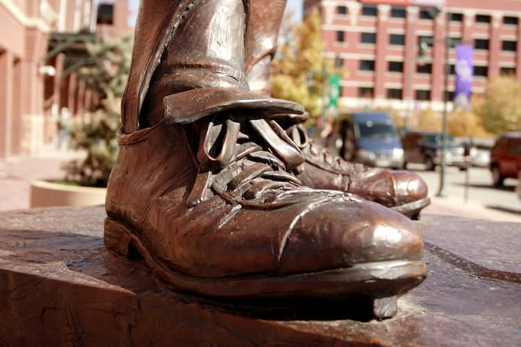 a view of the boot of a statue at coors field