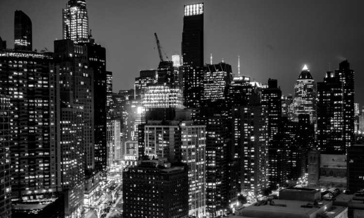 a black and white view of new york from lincoln center