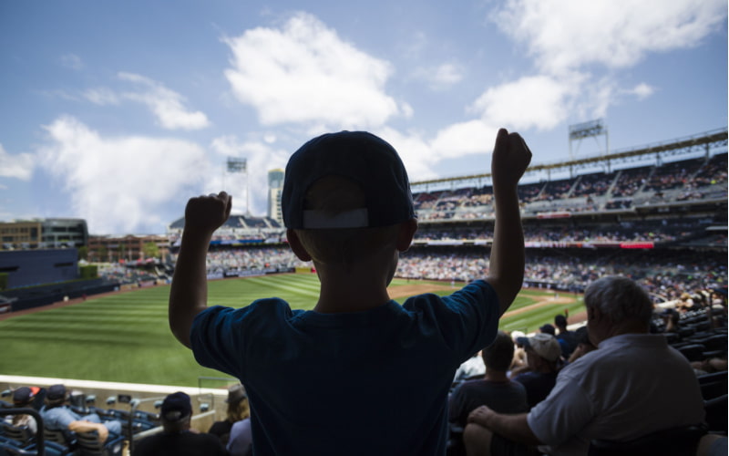 a child cheers for a baseball game