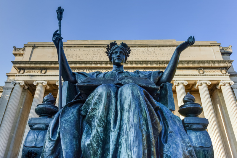 the iconic statue outside of the columbia university library