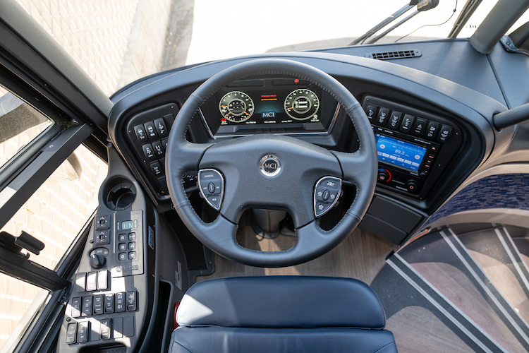 a charter bus steering wheel