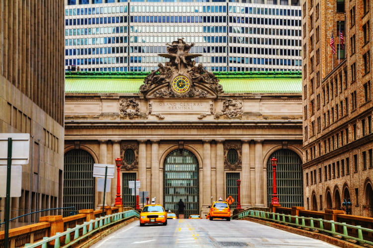 taxis arriving and departing from grand central's iconic front entrance