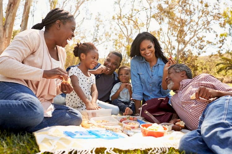 a family enjoys a picnic at the yellow daisy festival