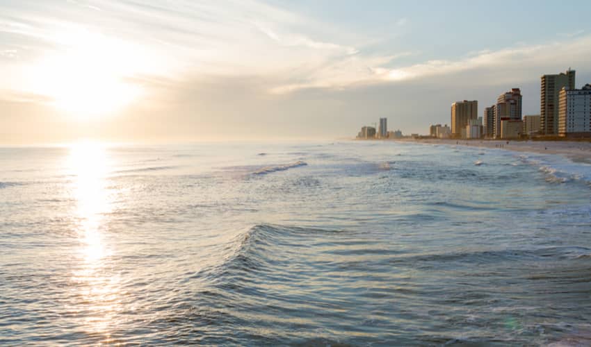 The beachline and skyline at Gulf Shores Alabama