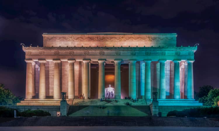 The Lincoln Memorial at night in Washington DC