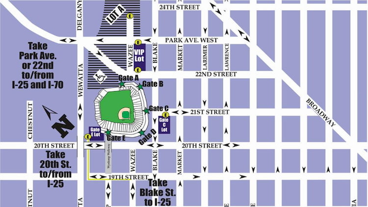 a parking map of Coors Field and the surrounding area