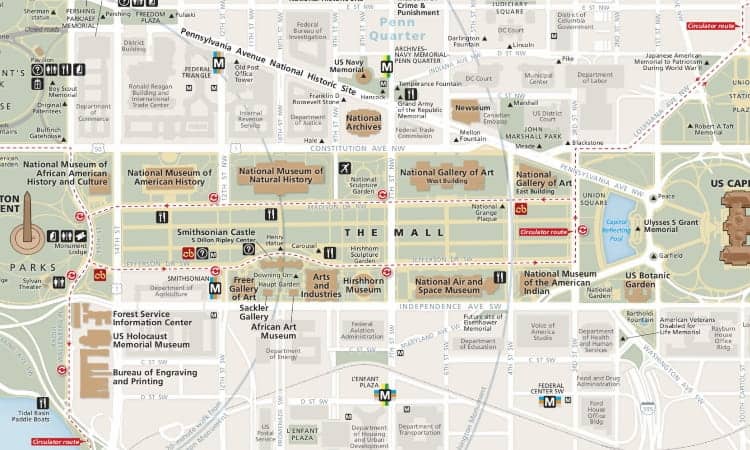 Map of the National Mall in Washington DC