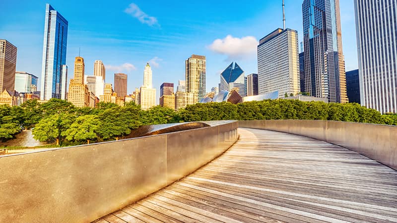 A walkways in Chicago's Millennium Park