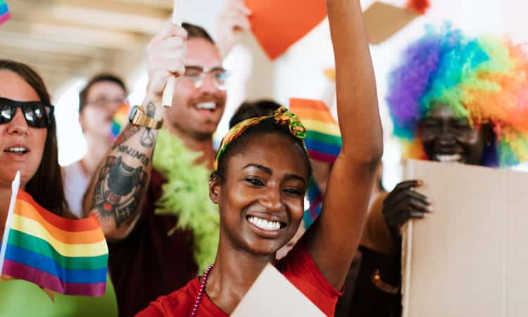 diverse people at an nyc pride parade 