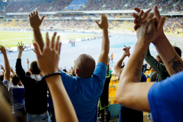 People cheering at sports game